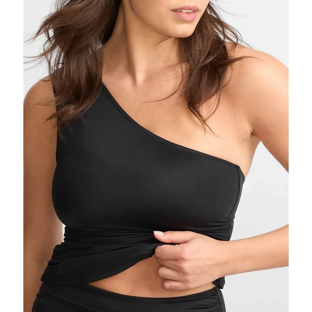 BARE Tankini Top Size 12 The Slimming Grecian TankinI One Shoulder Black Swim